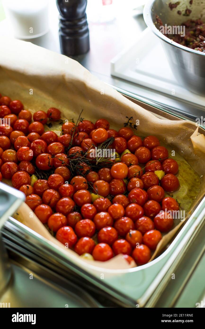 Pomodori cocktail Pickles Foto Stock