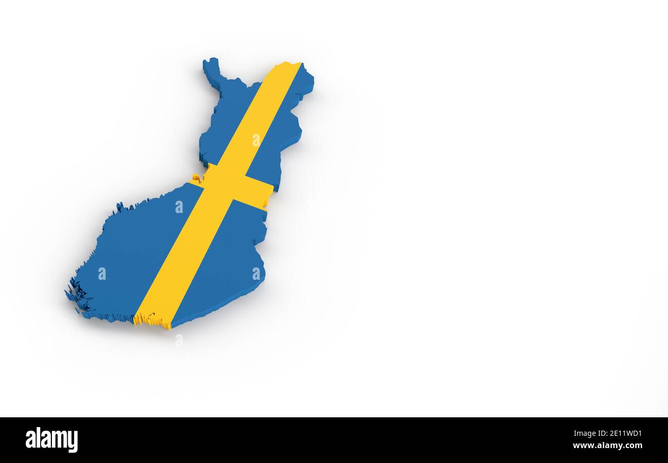 Mappa della Svezia con rendering 3D della bandiera svedese Foto Stock