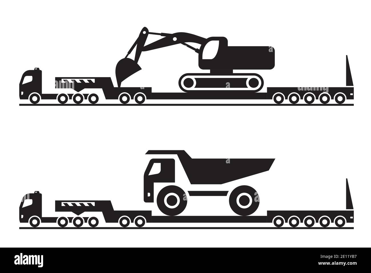 Il trattore per impieghi gravosi trasporta escavatori e dumper – Vector illustrazione Illustrazione Vettoriale