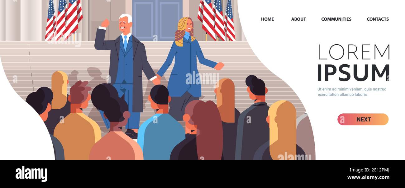 vincitore democratico delle elezioni presidenziali degli Stati Uniti, presidente in carica Con primo Lady USA giorno di inaugurazione concetto spazio di copia orizzontale illustrazione vettoriale Illustrazione Vettoriale