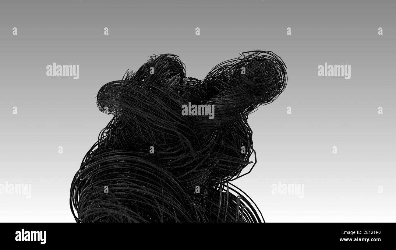 Cavi in fibra ottica scura, fili intrecciati multipli o cavi ultrarealistici isolati su sfondo grigio chiaro, concetto tecnologico e industriale, 4k Hi Foto Stock