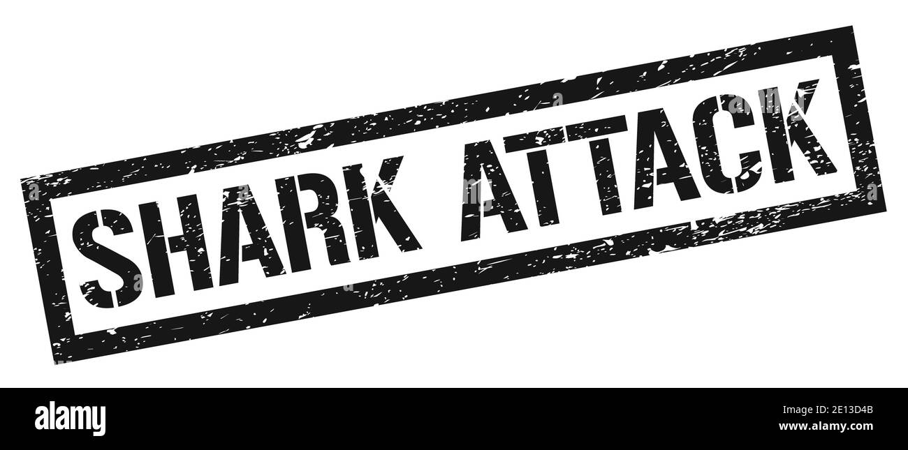 SHARK ATTACK nero grugnoso segno di timbro rettangolare. Foto Stock