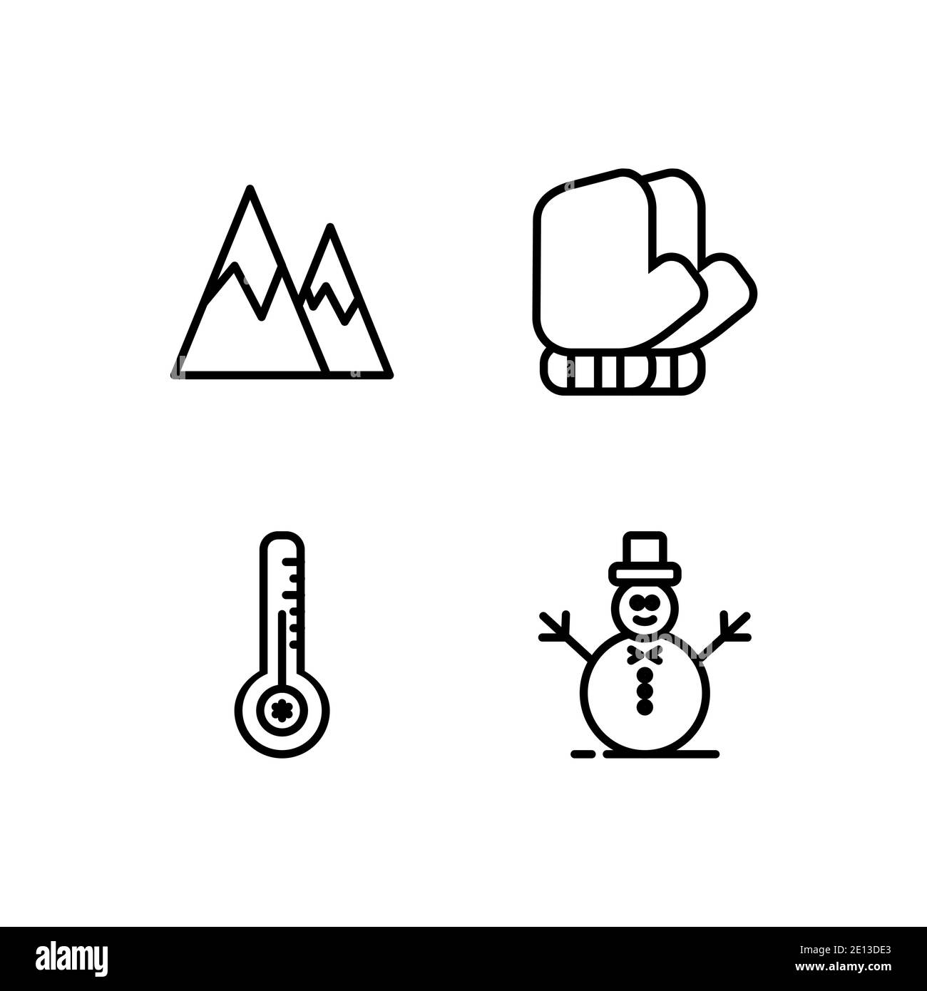 Linea icona montagna, guanto, termometro e uomo neve Illustrazione Vettoriale