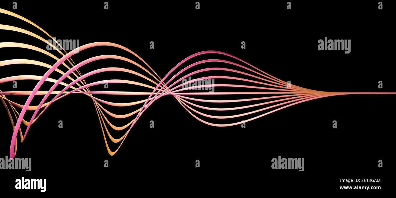 Oggetto 3D ritorto, astratto, elegante, deformato con linee e curve fluenti forma d'onda di curvatura, sfondo del progetto, illustrazione cgi, rendering, rosso Foto Stock