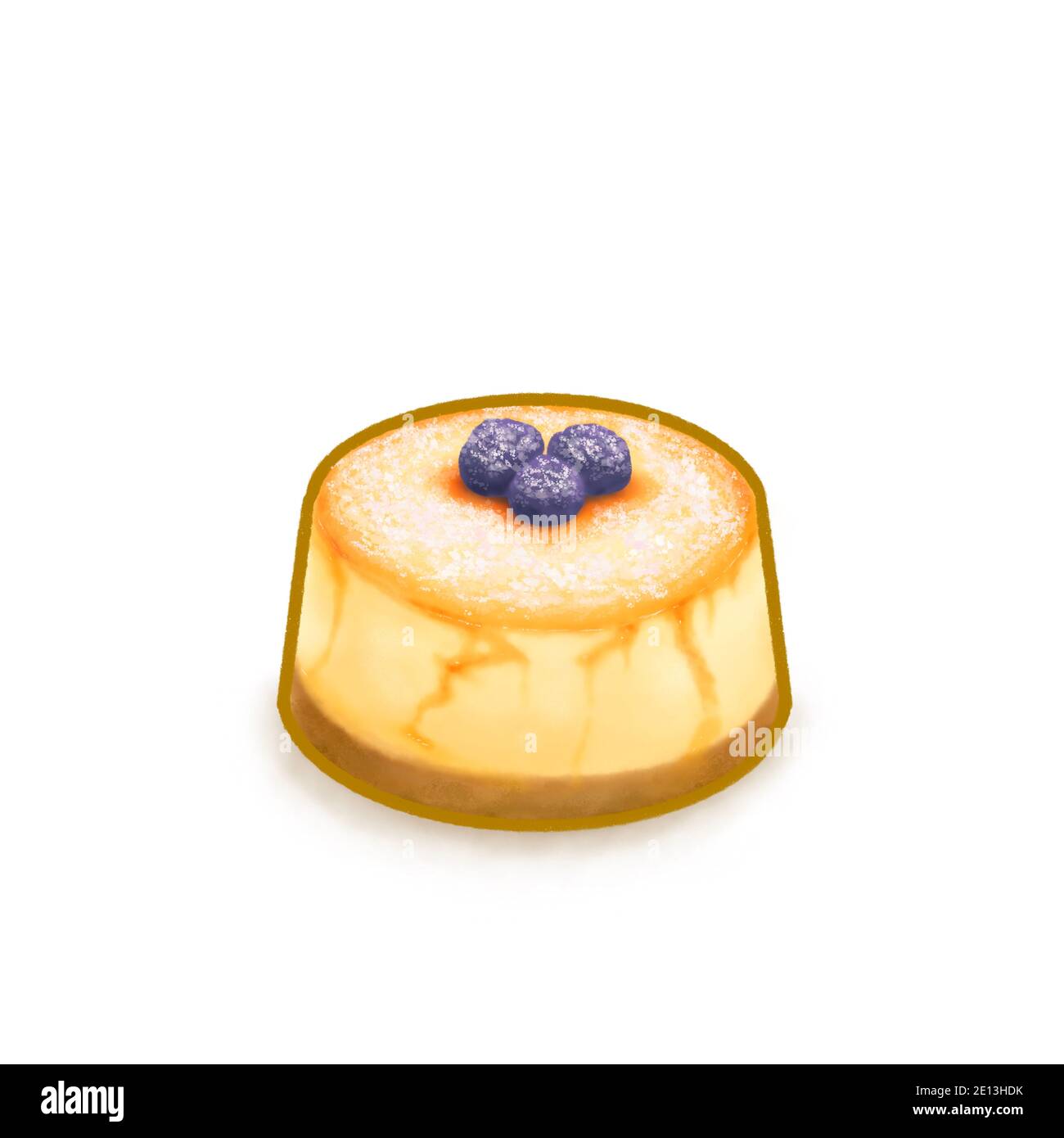 La pittura digitale di gustoso mirtillo (blackberry) cheesecake pasticceria torta panetteria icona isometrica immagine raster su sfondo bianco. Foto Stock