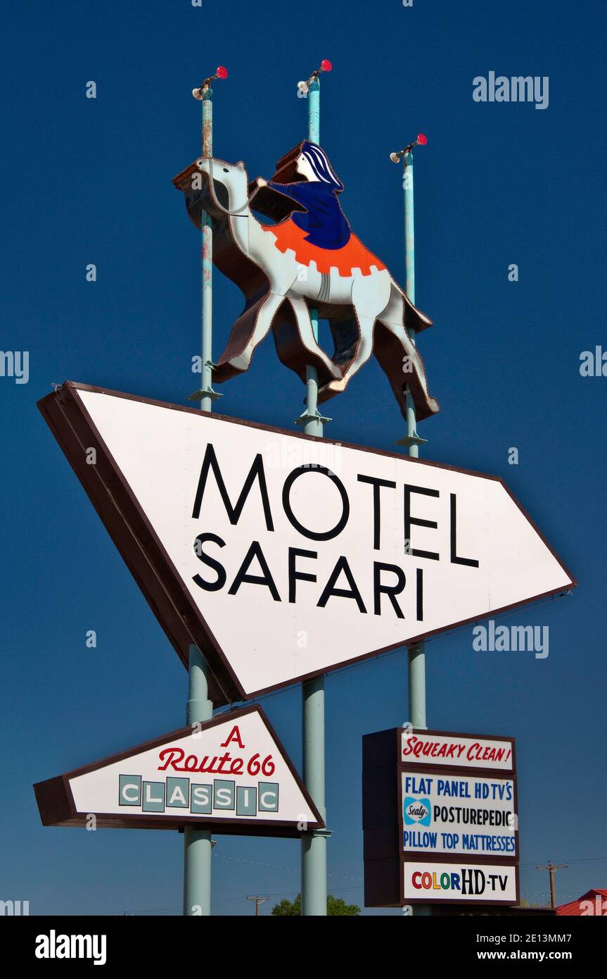 Motel Safari segno sulla storica Route 66 a Tucumcari, New Mexico, Stati Uniti Foto Stock
