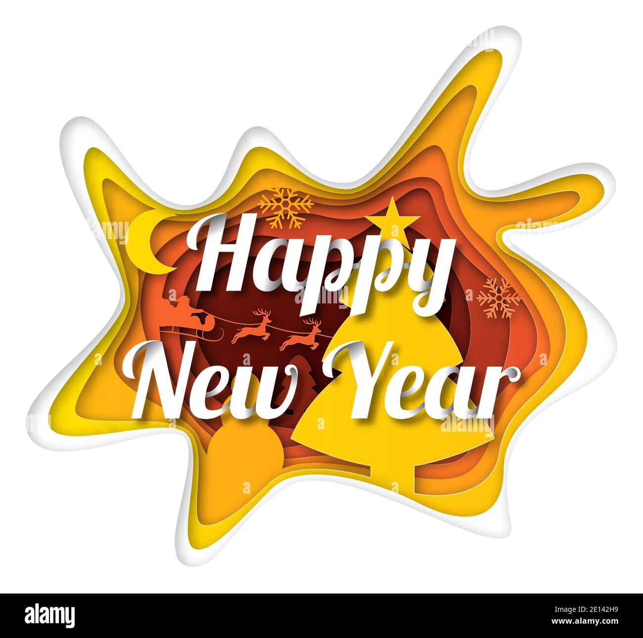 Vector Happy New Year in paper art Style Illustrazione Vettoriale