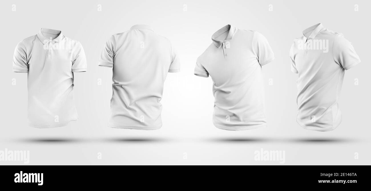 rendering 3d bianco polo mockup, isolato su sfondo, fronte, retro, lato.  Modello di t-shirt da uomo vuoto, per presentazione di design, stampa. Set  di moda Foto stock - Alamy
