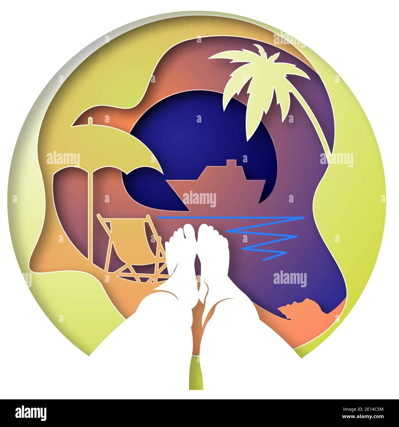 Spiaggia vettoriale in stile arte della carta Illustrazione Vettoriale