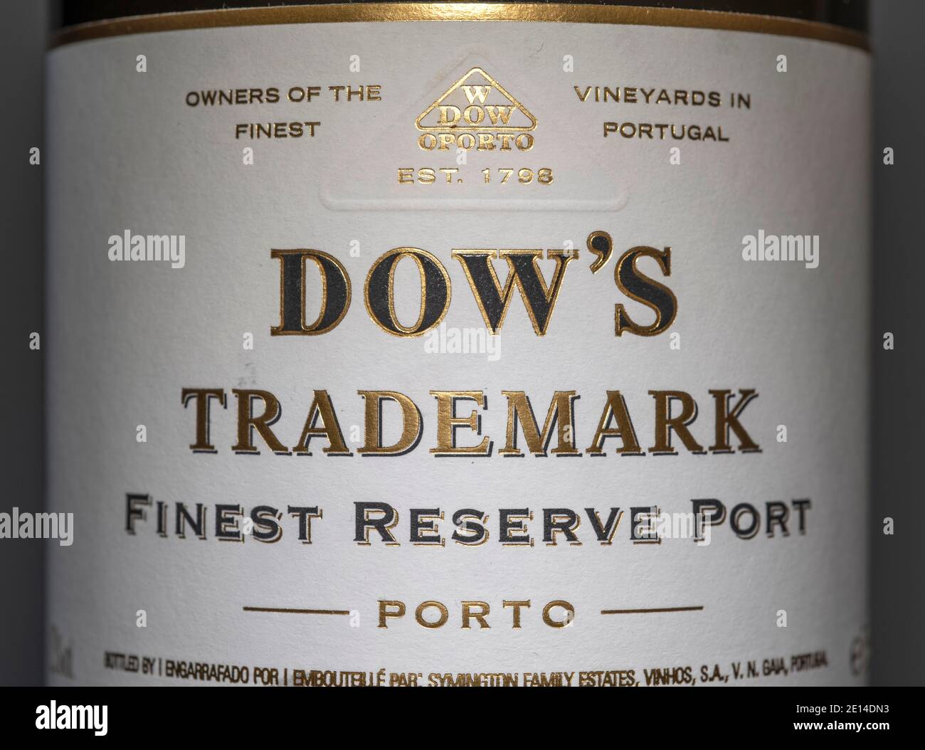 Marchio Dow's Finest Reserve etichetta bottiglia Porto closeup Foto Stock