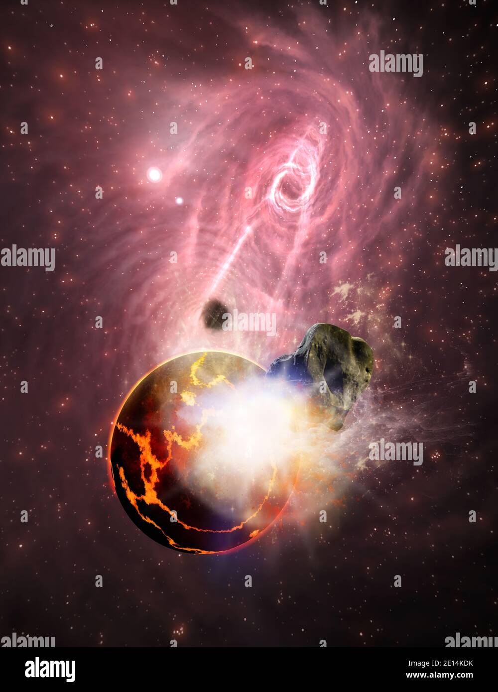 Illustrazione 3D di una scena spaziale Foto Stock
