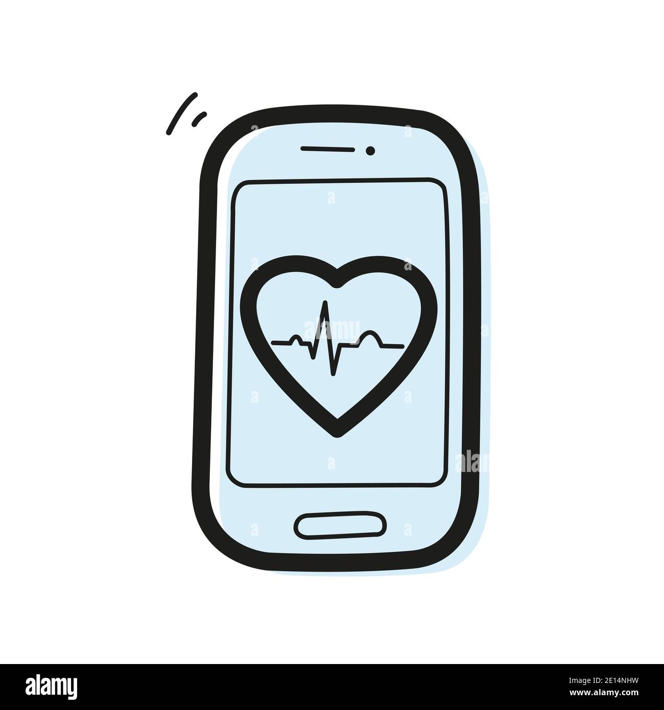 Icona a colori vettoriali lineari sotto forma di smartphone con un cuore e un grafico ECG all'interno. Concetto di telemedicina e cardiologia. Illustrazione Vettoriale