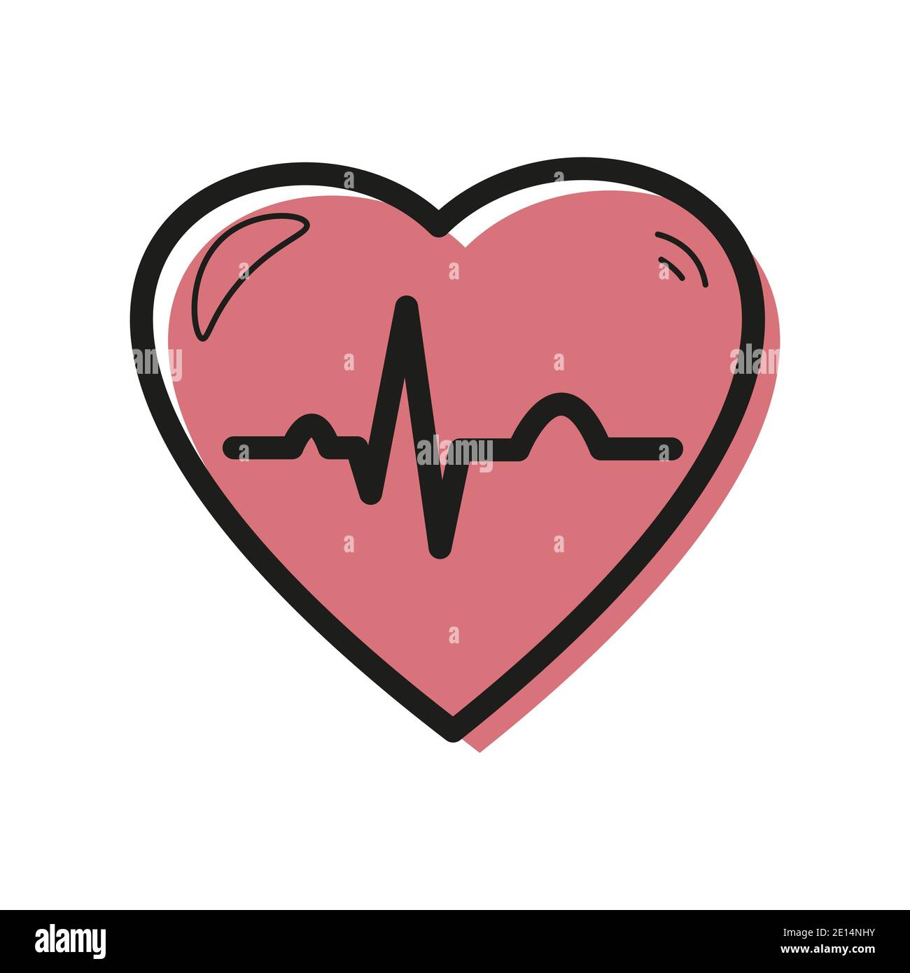 Icona del cuore vettoriale a colori lineari con grafico ECG all'interno. Concetto di medicina e cardiologia. Illustrazione Vettoriale