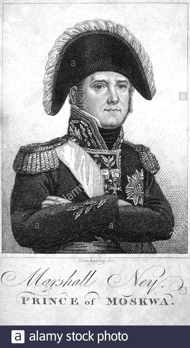 Ritratto del maresciallo Ney, 1769 – 1815, Principe di Moskva, comandante militare francese, illustrazione d'epoca del 1816 Foto Stock