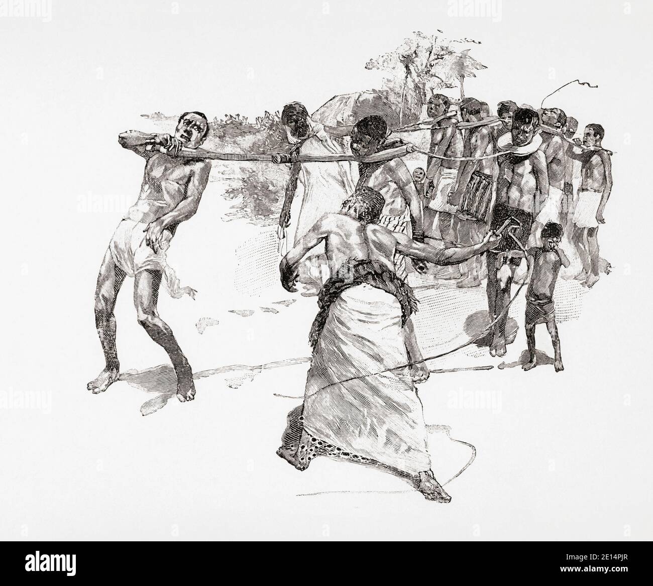 Schiavitù nel Sudan alla fine del 19 ° secolo. Dopo un'illustrazione di un artista sconosciuto. Foto Stock