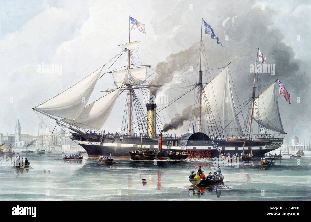 Il Presidente Steam Ship. Dopo un'incisione di R.G e A.W. Reeve pubblicato nel 1840 da un dipinto di Samuel Walters. Il presidente britannico delle SS di linea passeggeri era la nave più grande del mondo. Fu persa in mare con tutti a bordo nel 1841. Foto Stock