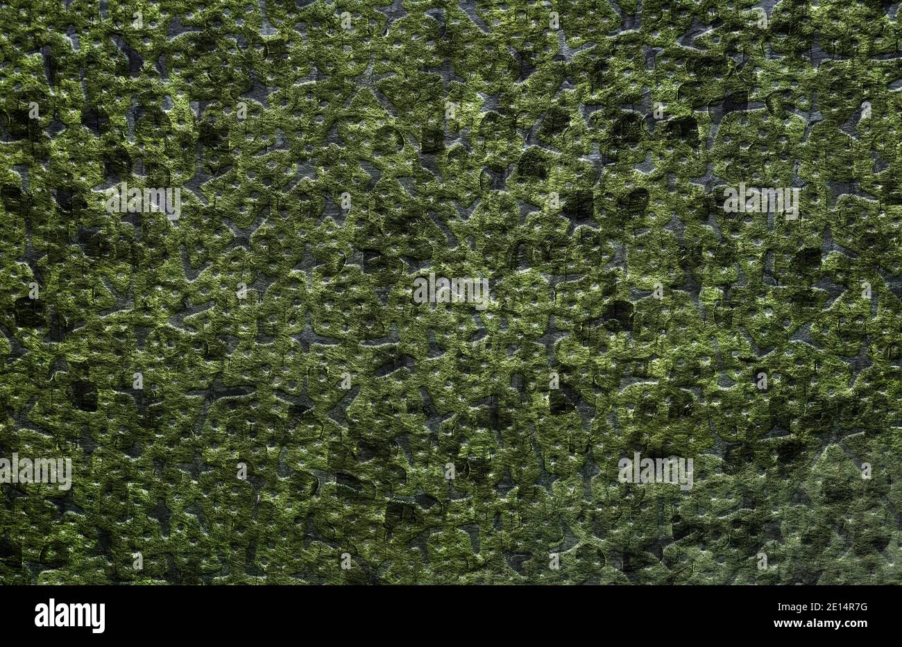 Immagine di sfondo con un motivo di linee arrotondate chiare in la forma di una spirale su sfondo verde Foto Stock