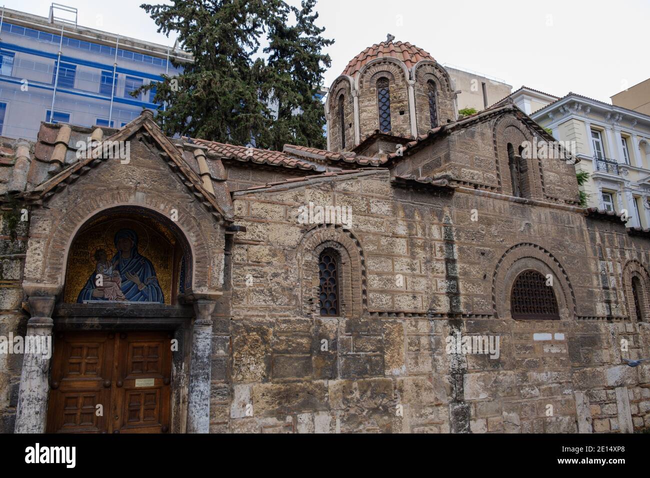 Atene - Dicembre 2019: Esterno della Chiesa dell'Assunzione della Vergine Maria Foto Stock