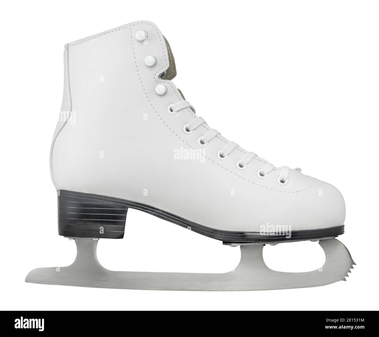 Stivaletto Isoated White Leather Ice Skating su sfondo bianco Foto Stock