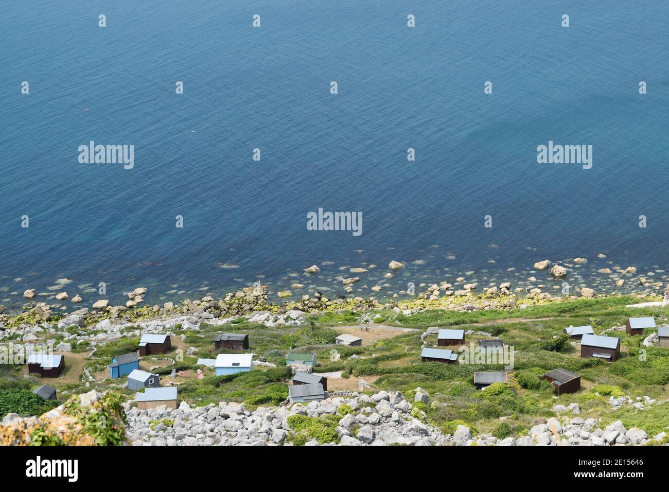 Beach Huts sull'Isola di Portland, Dorset Foto Stock