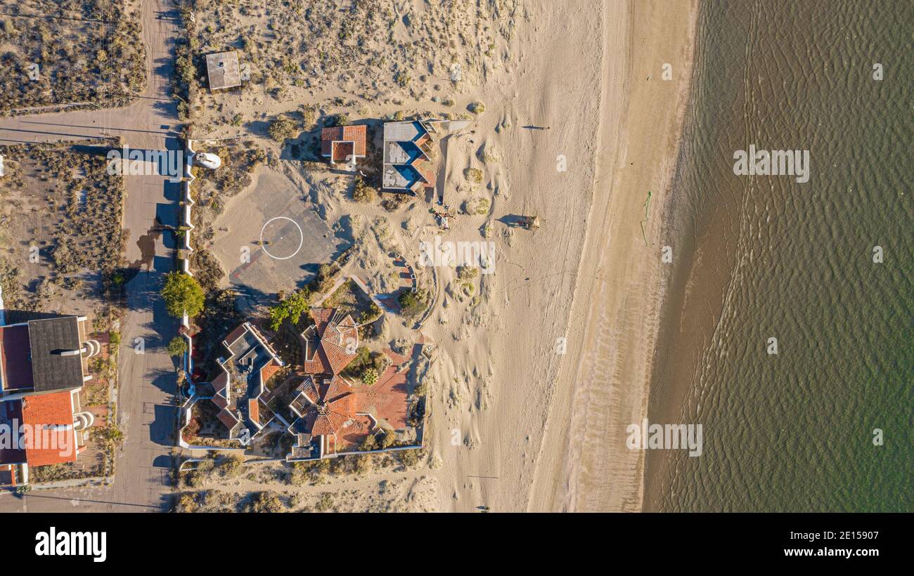 Vista aerea Bahía Kino, sonora, Messico. Mare. destinazione turistica, viaggio, Golfo della California, aereo, vista ad alto angolo, spiaggia, Mare di Cortes, Mar Rosso, Foto Stock