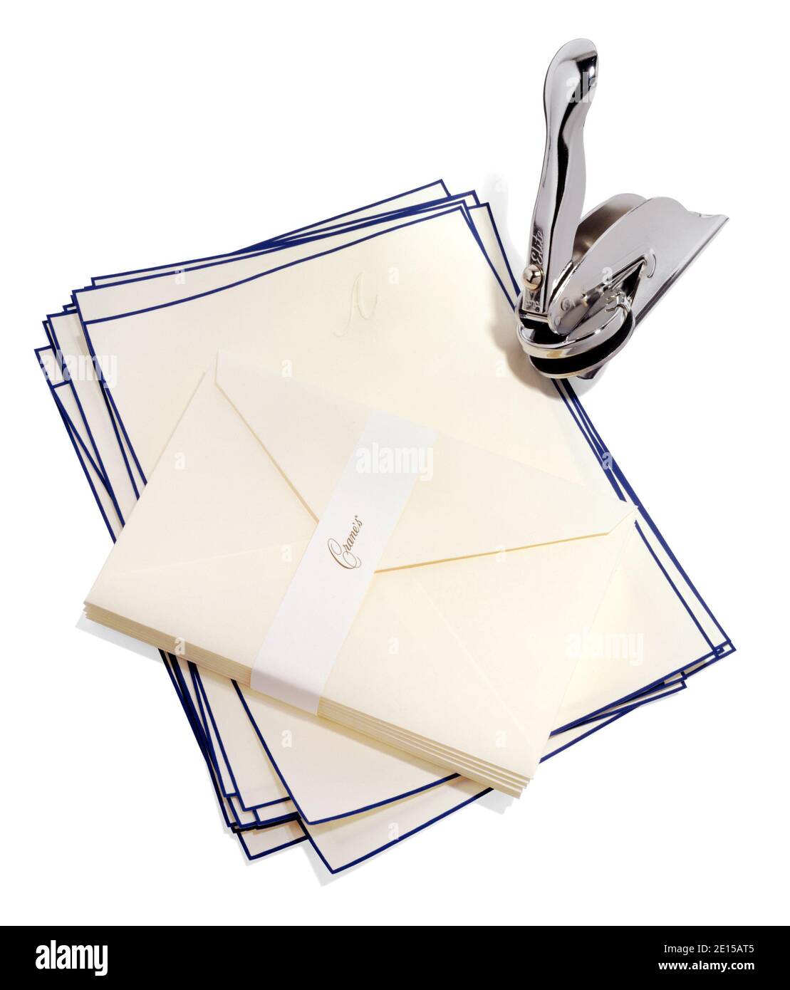 Elite goffratore e Crane and Co. Fotografati su sfondo bianco Foto Stock