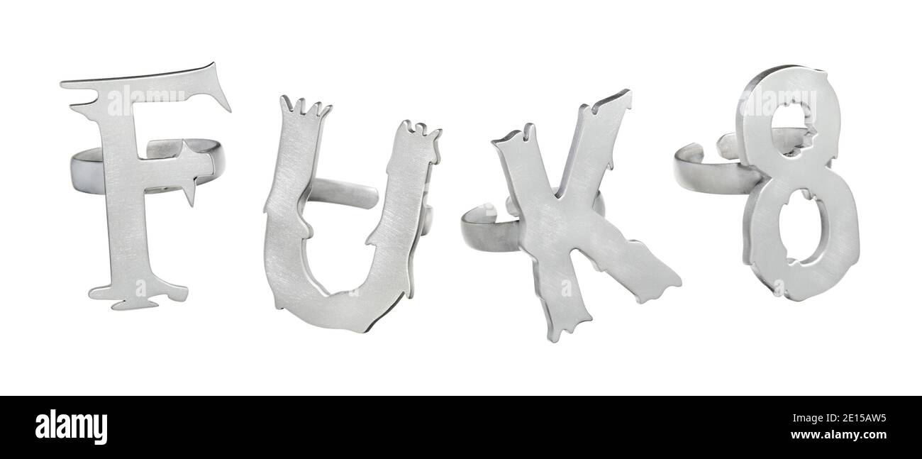 Set anello d'argento progettato da Wendy Brandes fotografato su un sfondo bianco Foto Stock