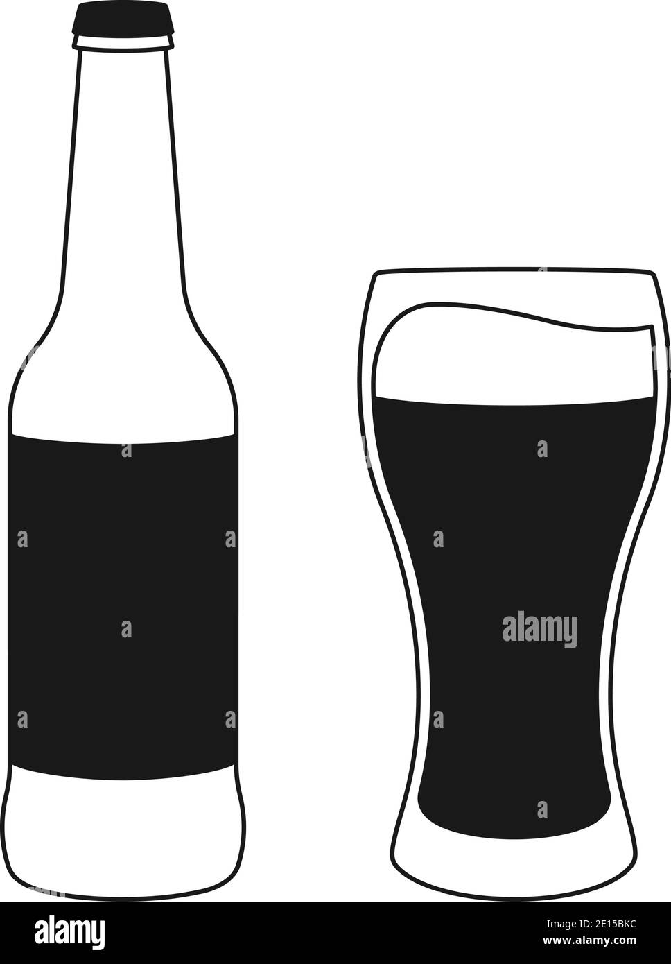 Bicchiere freddo di birra e bottiglia di birra per il concetto di pub nel vettore Illustrazione Vettoriale