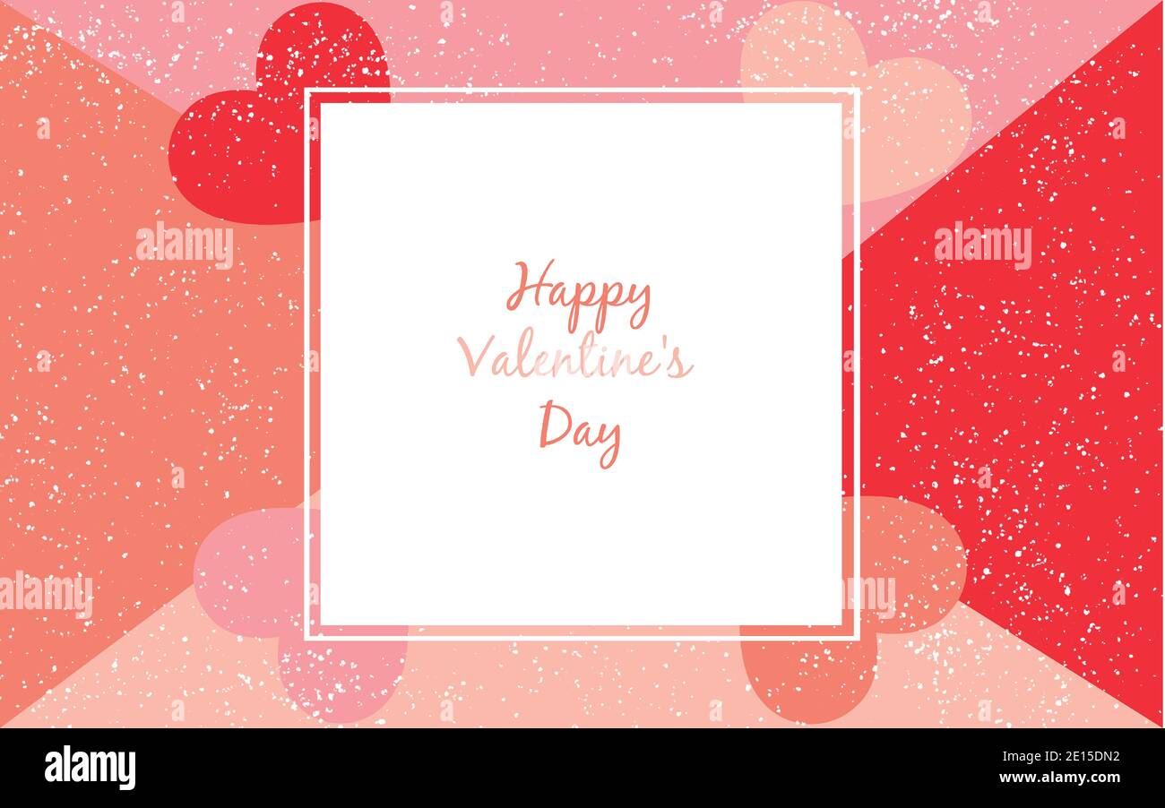San Valentino festivo. Illustrazione vettoriale. Cuori rossi e rosa con cornice quadrata bianca. Banner vendita amore o biglietto di auguri Illustrazione Vettoriale