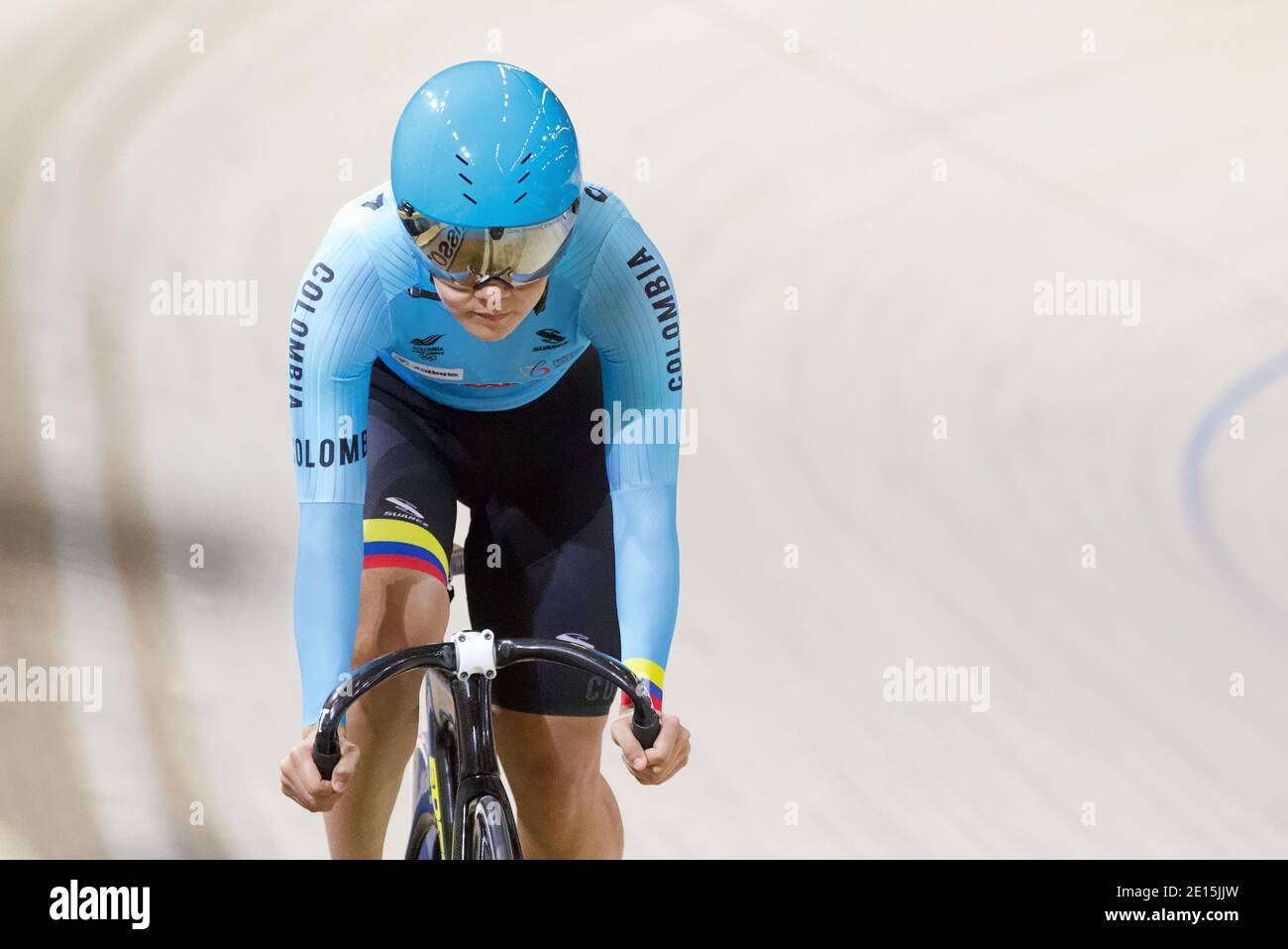 Martha Bayona dalla Colombia durante i Campionati mondiali di ciclismo su pista UCI 2018 ad Apeldoorn (Paesi Bassi). Foto Stock