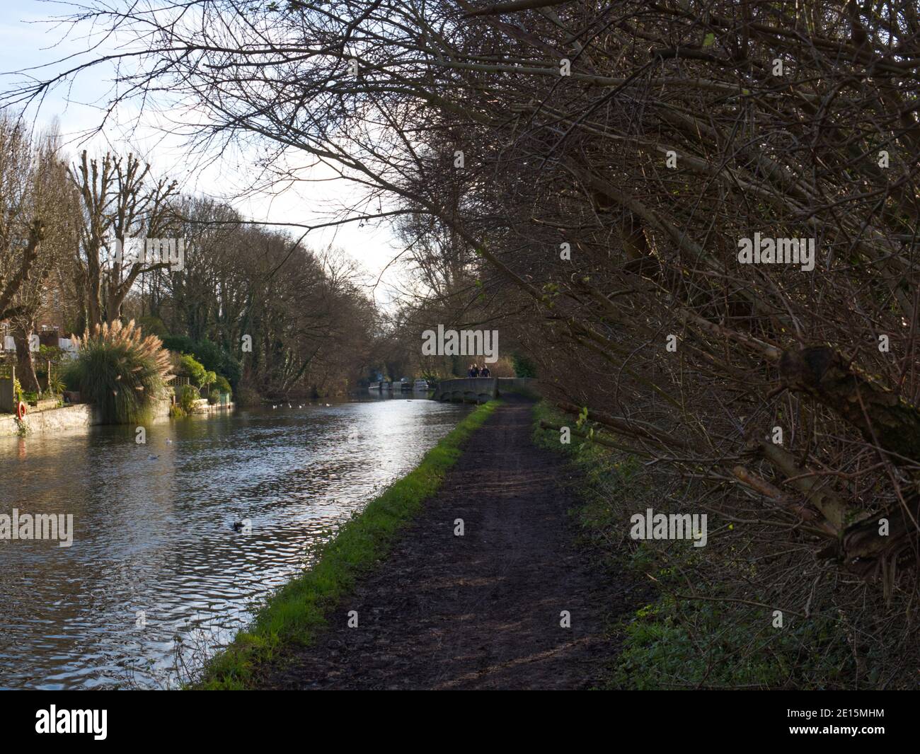 Grand Union Canal, Harefield, Inghilterra. Passeggiata sul canale, alzaia e chiuse. Ponti, pesca, escursionisti, camminatori. Visitatori. Destinazione. Passeggiata invernale Foto Stock