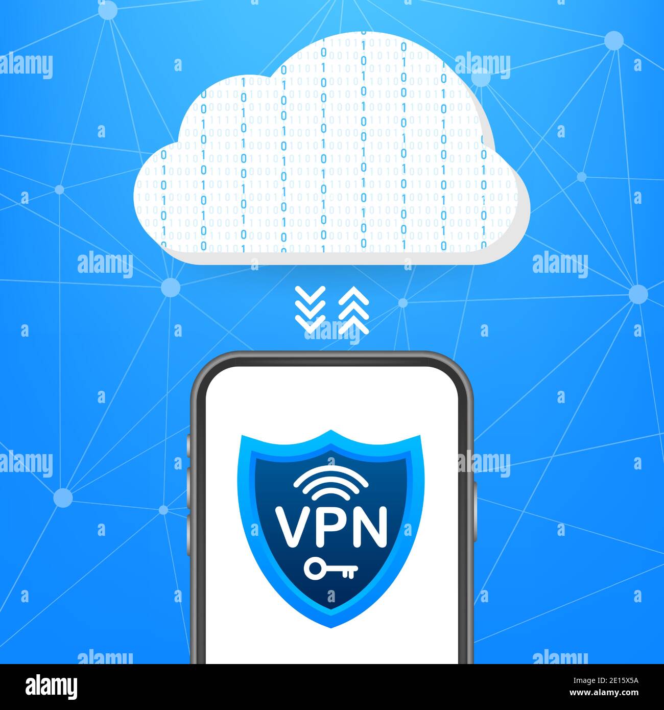 Concetto di connessione VPN sicura. Panoramica sulla connettività della rete privata virtuale. Illustrazione di stock vettoriale. Illustrazione Vettoriale