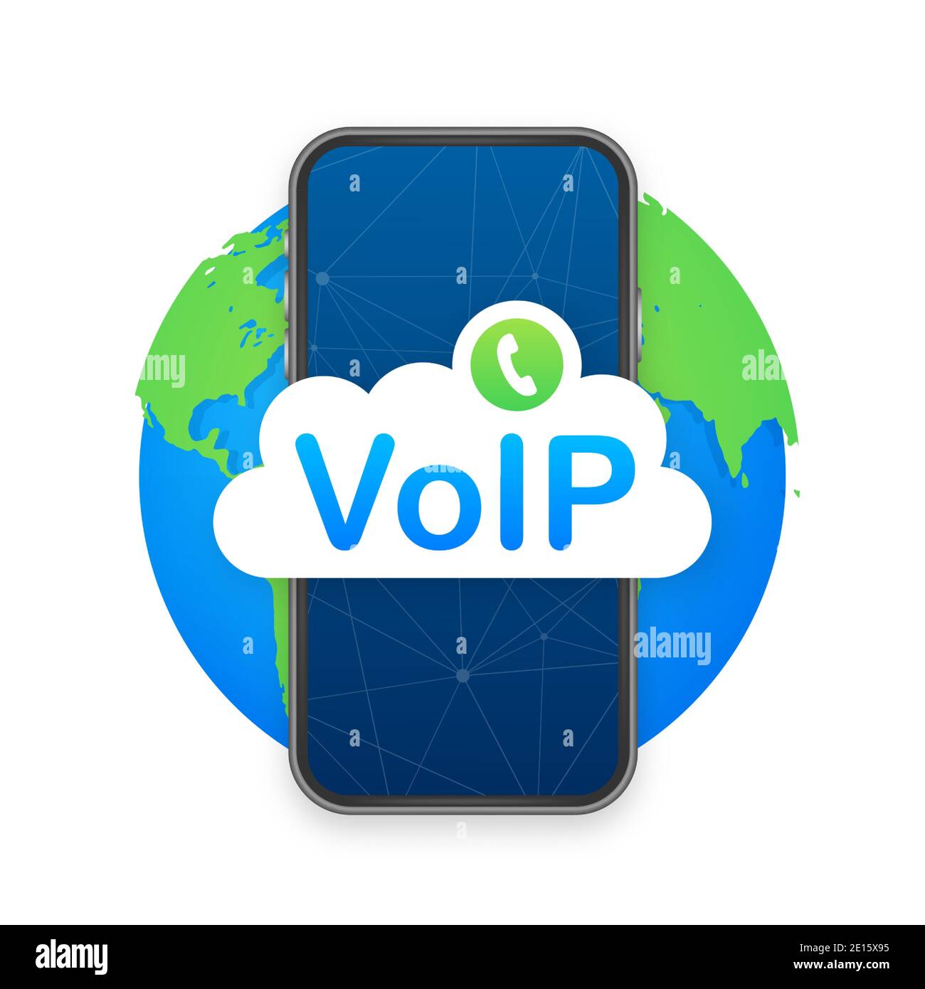 La tecnologia VoIP, Voice over IP. Chiamate internet banner. Illustrazione Vettoriale. Illustrazione Vettoriale