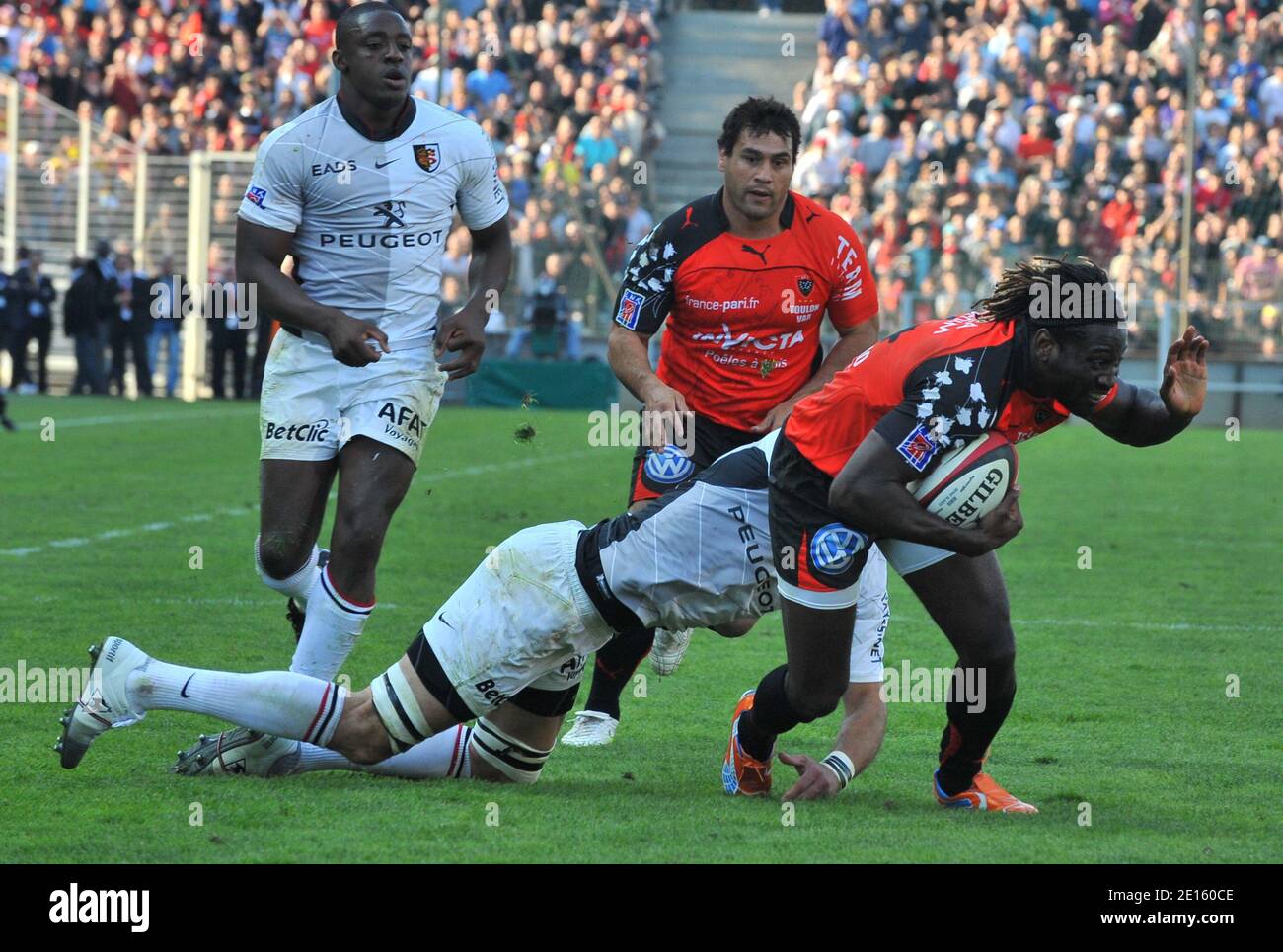 Paul Sackey durante la Top 14 Rugby Match, SRC Toulon vs Stade Toulousain, nello Stadio Veledrome, Marsiglia, Francia, il 16 aprile 2011. Tolone ha vinto 21-9. Foto di Christian Liegi/ABACAPRESS.COM Foto Stock