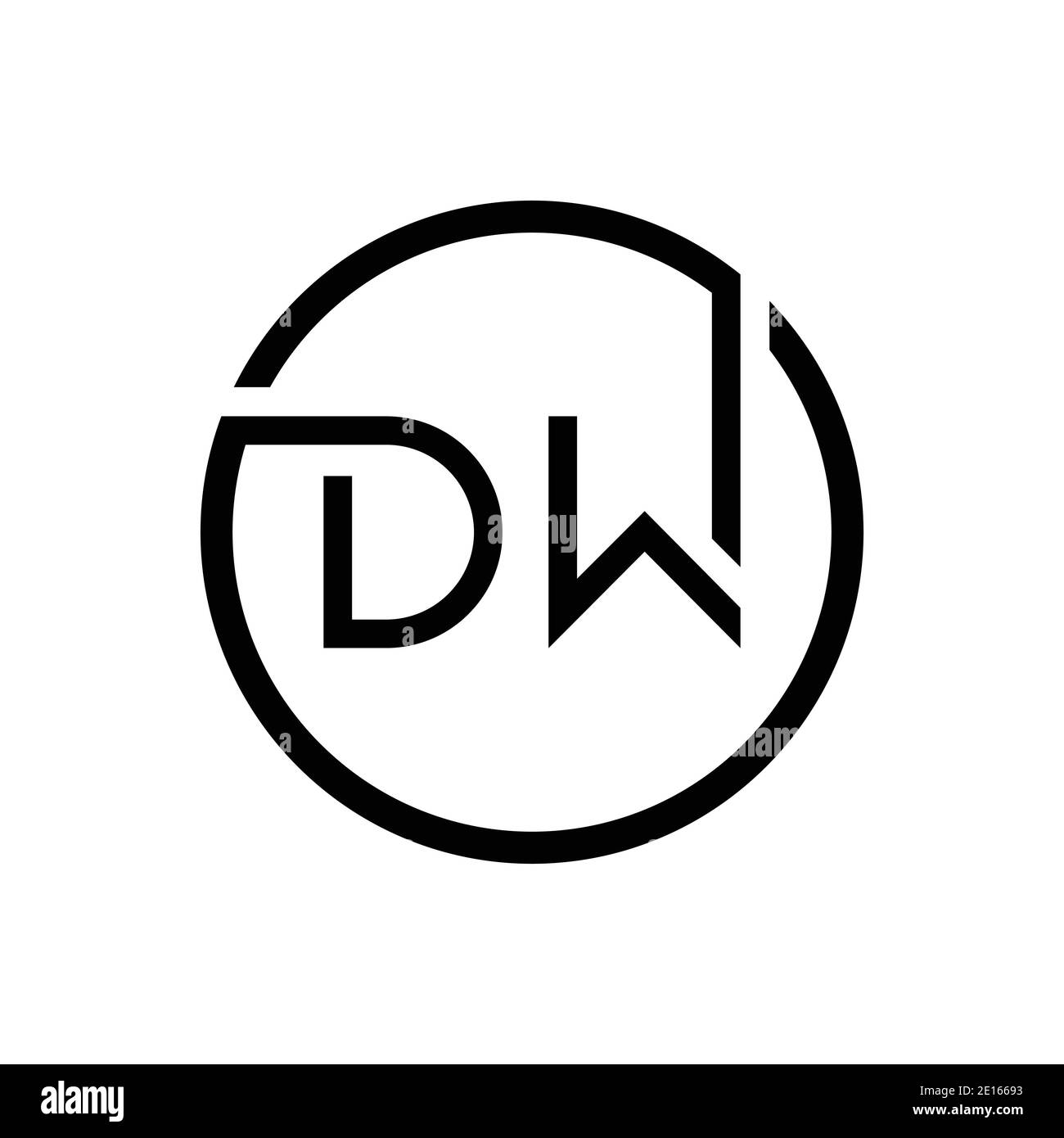 Modello vettoriale per la tipografia creativa del logo della lettera DW iniziale. Design con logo Creative Circle Letter DW Illustrazione Vettoriale
