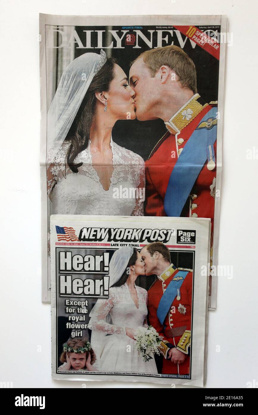 New York Newspaper riferisce il matrimonio reale del principe William e di Catherine Middleton a New York, NY il 1 maggio 2011.Photo di Charles Guerin/ABACAPRESS.COM Foto Stock