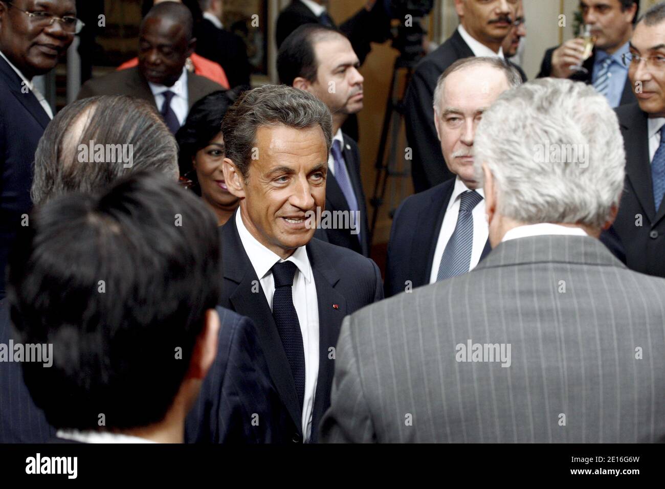 Il presidente francese Nicolas Sarkozy è raffigurato durante una riunione dei ministri degli interni e della Giustizia del G8, incentrata sulla lotta contro il traffico transatlantico di cocaina, tenutasi il 9 maggio 20011 presso l'Elysee Palace di Parigi. Foto di Ludovic/piscina/ABACAPRESS.COM Foto Stock