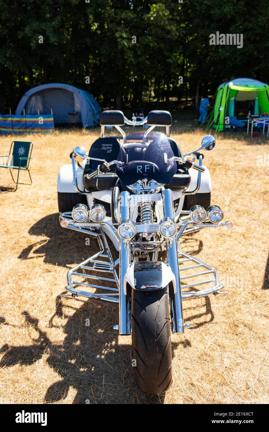 Moto personalizzate trike alla fiera di auto classica americana, Foto Stock