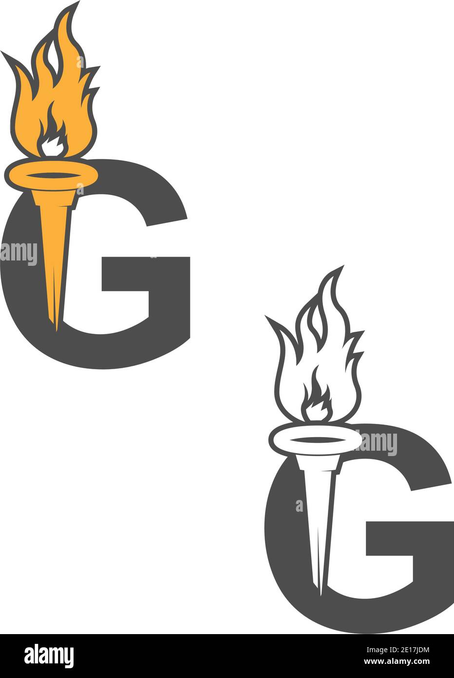 Logo dell'icona lettera G combinato con l'illustrazione del design dell'icona della torcia Illustrazione Vettoriale