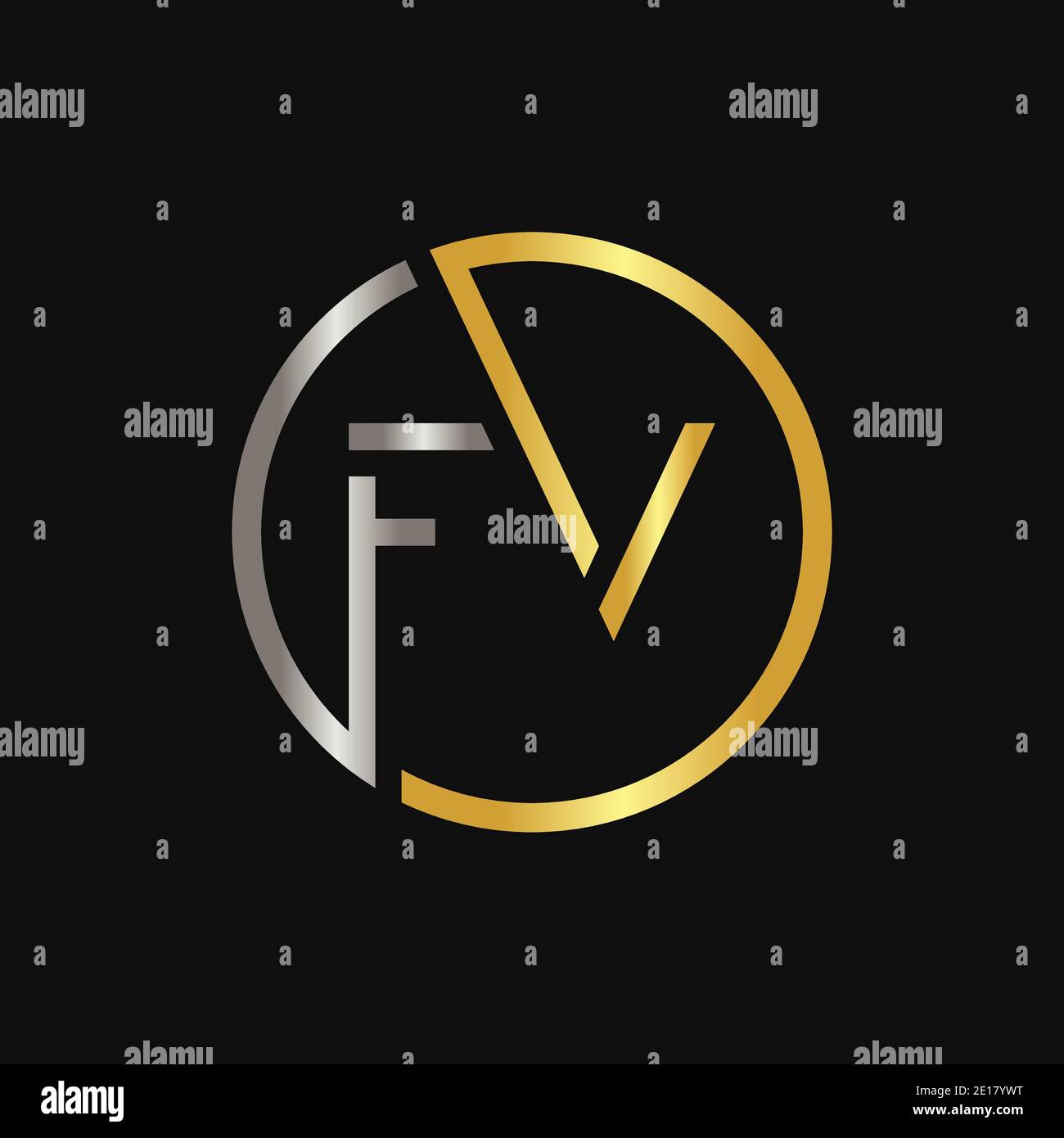 Modello vettoriale per la tipografia creativa del logo della lettera FV iniziale. Vettore del logo Creative Circle Letter FV Illustrazione Vettoriale