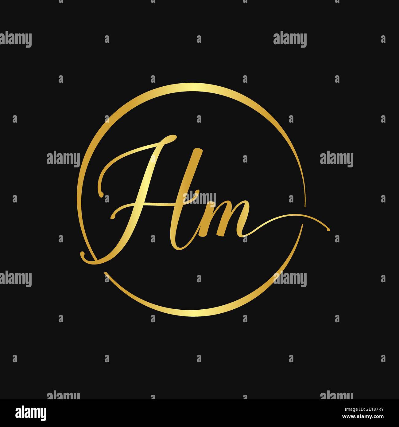 Modello vettoriale per il design del logo HM script. Illustrazione iniziale della lettera di Calligraphy HM Vector Illustrazione Vettoriale