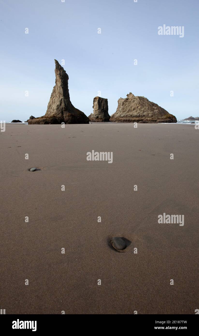 Cataste di mare a bassa marea, Bandon Beach, Oregon Coast, Stati Uniti Foto Stock