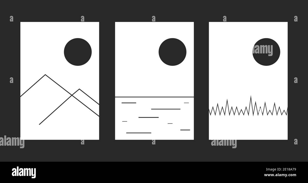 Set di poster astratti con paesaggi minimalistici con foresta, montagne e mare Illustrazione Vettoriale