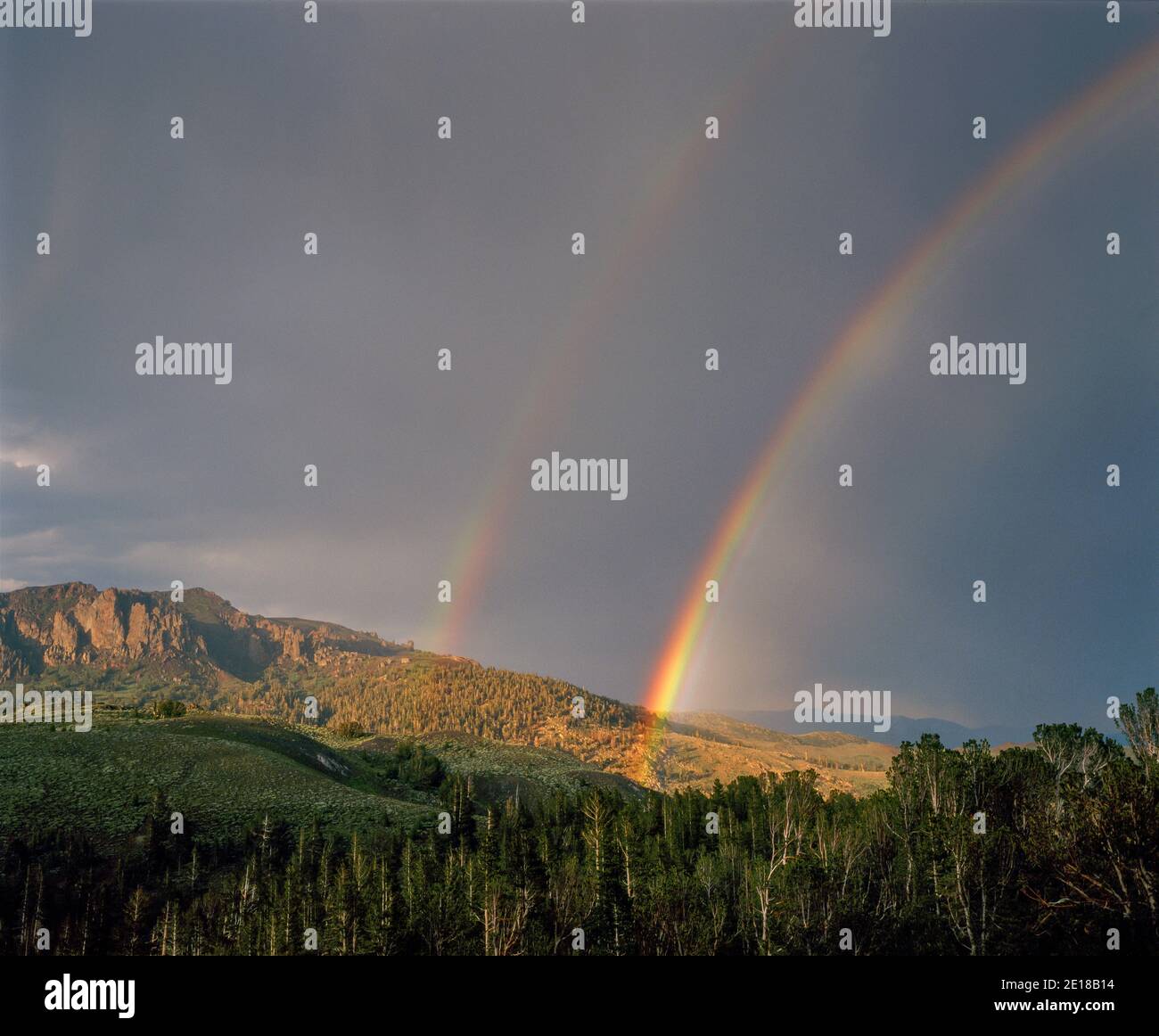 Double Rainbow, Passo Sonoran, Carson-Iceberg Wilderness, Stanislaus NF CA Foto Stock