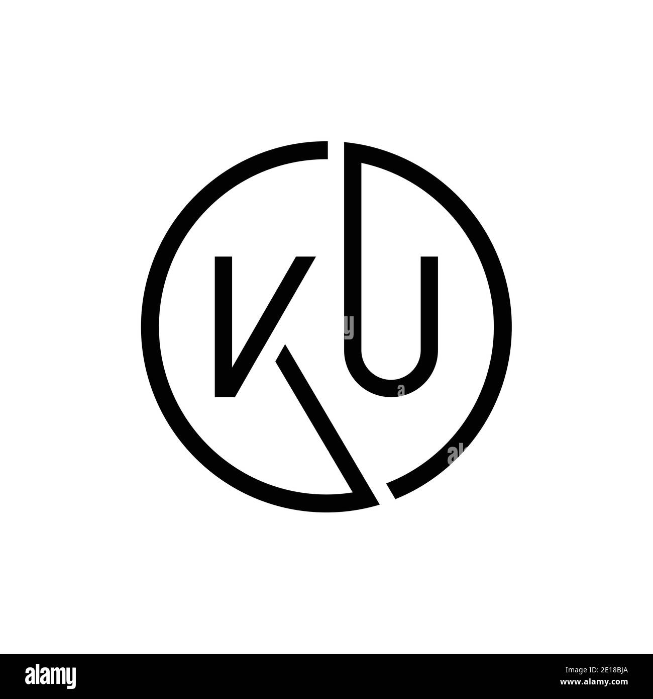 Modello vettoriale di progettazione logo KU con lettera collegata. Creative Circle KU minimal, disegno piatto con logo, illustrazione vettoriale Illustrazione Vettoriale