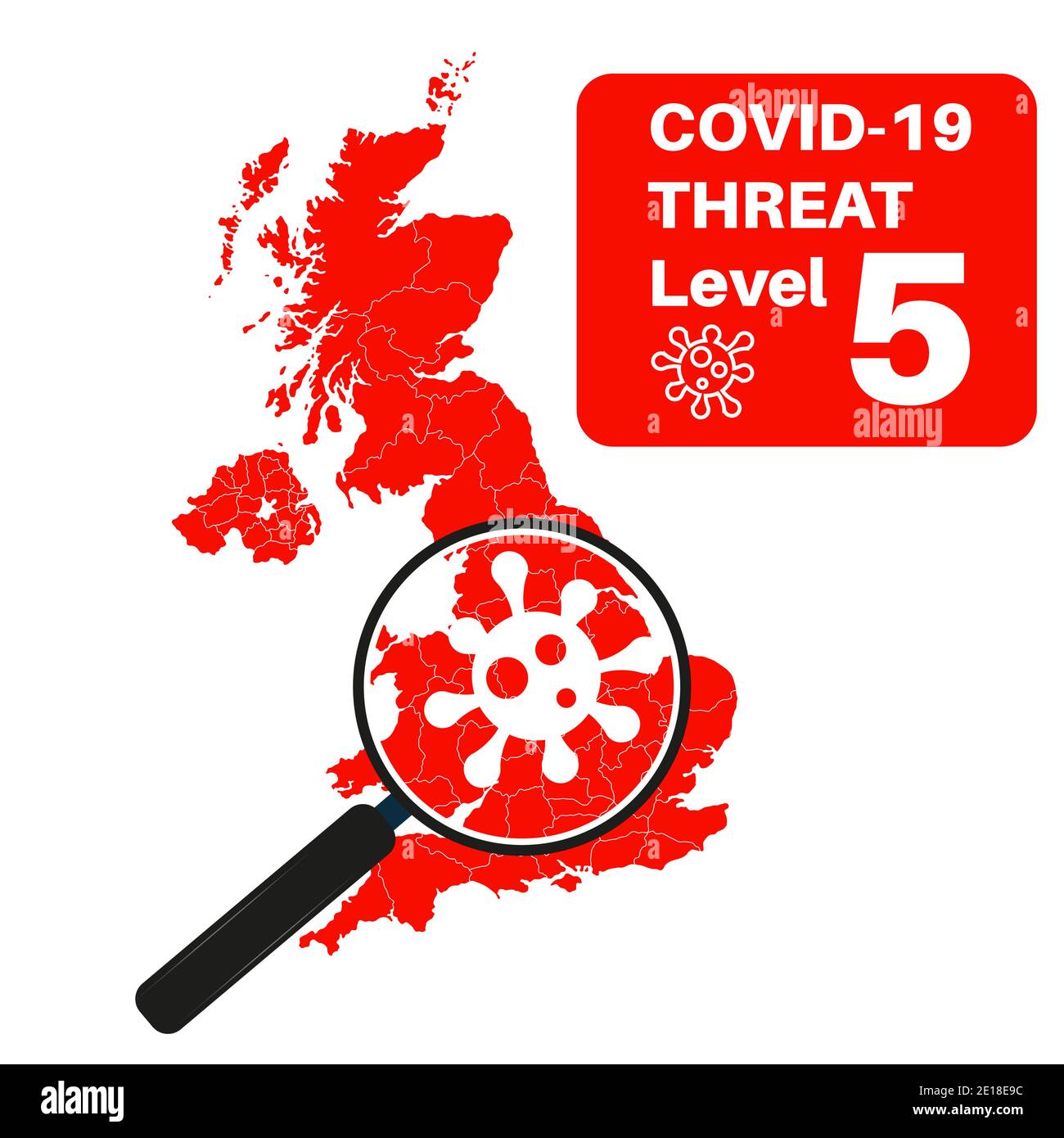 COVID-19 pandemia virus aiutare a salvare vite - soggiorno a casa - Illustrazione con il logo del virus su sfondo rosso. Illustrazione Vettoriale
