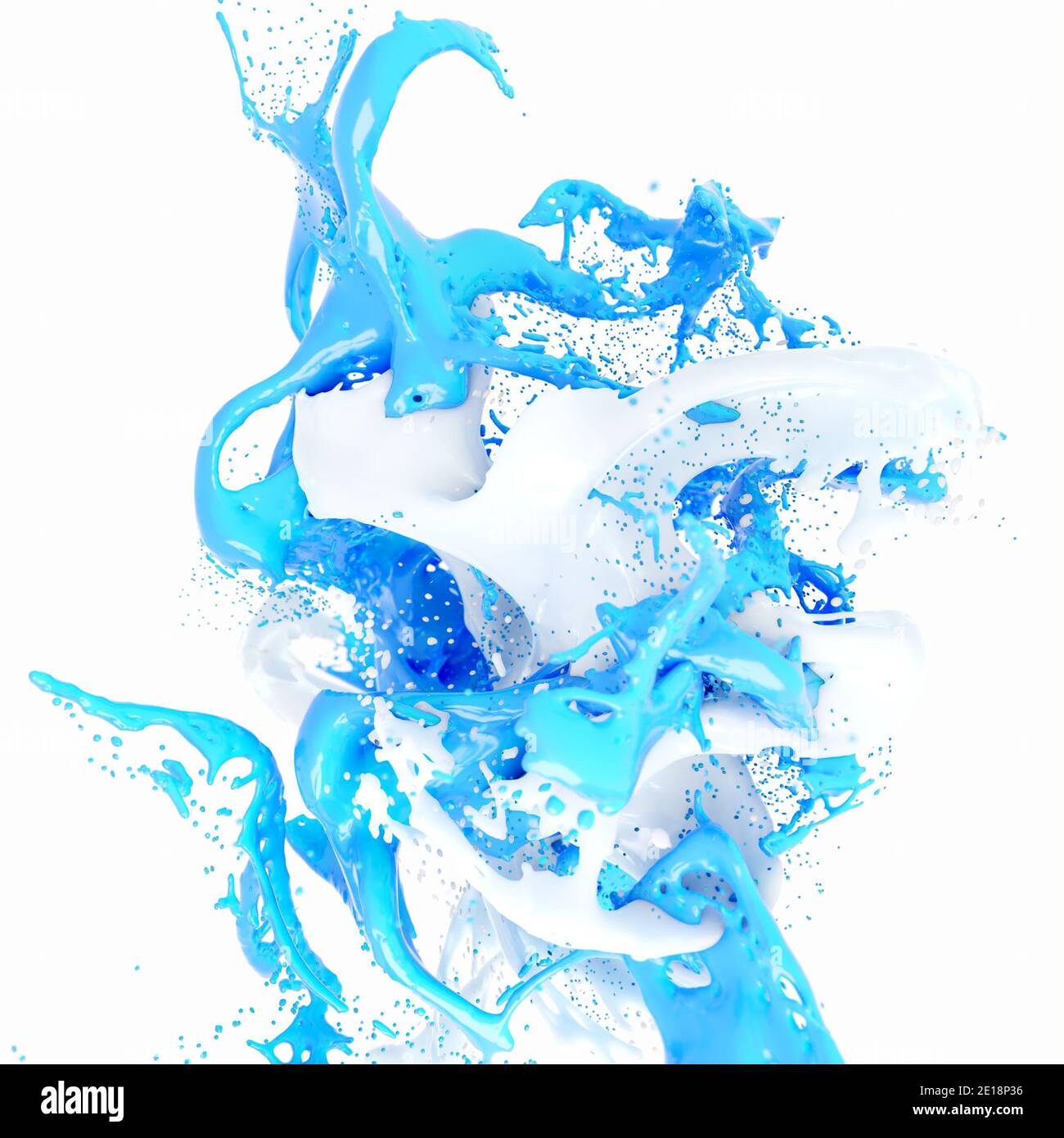 I colori bianco e blu dipingono schizzi isolati su sfondo bianco Foto Stock