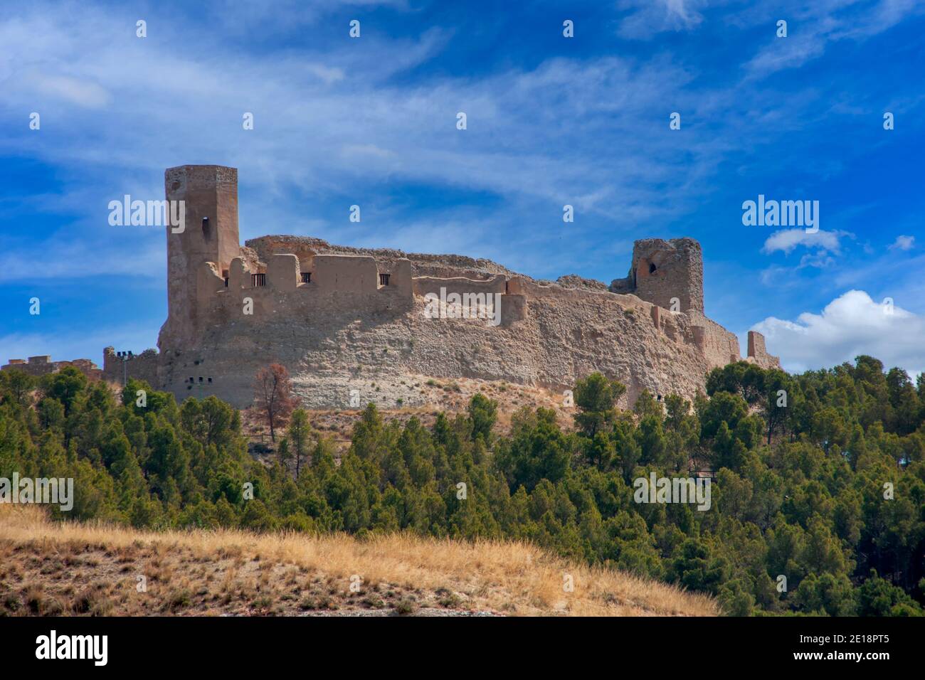 Resti del vecchio castello arabo di Ayud nel comune di Calatayud, provincia di Saragozza Foto Stock