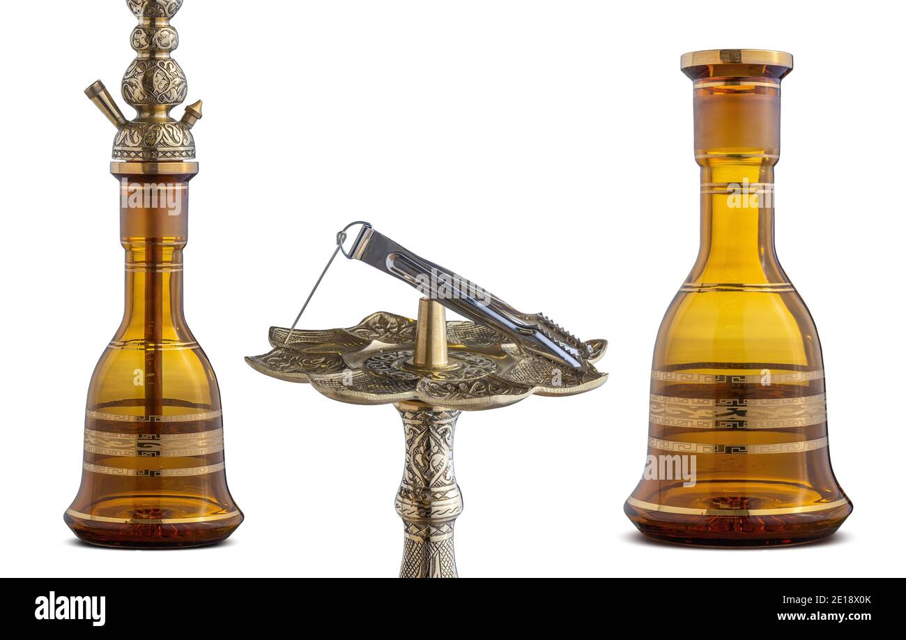 Tubo dell'acqua inciso a mano isolato o hookah. Foto Stock