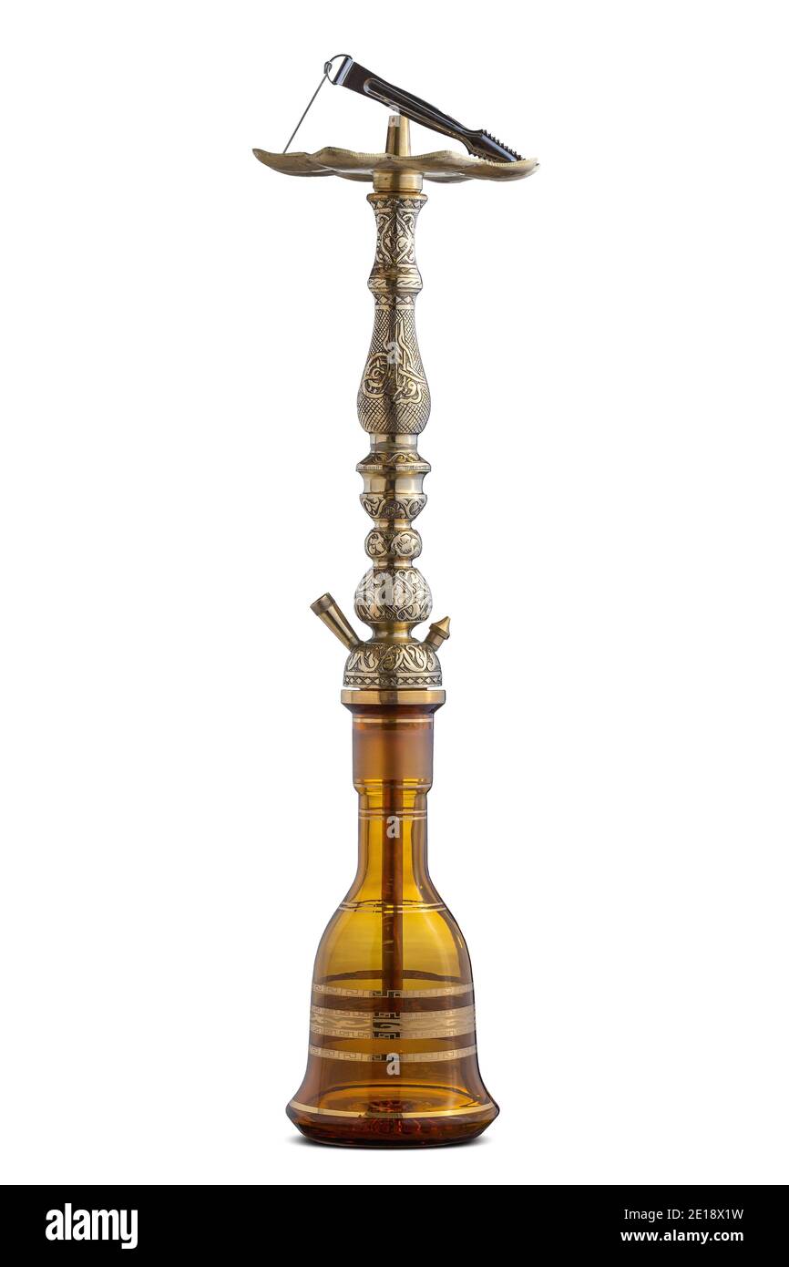 Tubo dell'acqua inciso a mano isolato o hookah. Foto Stock